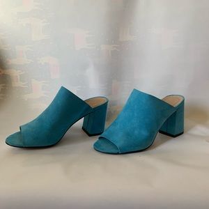 Faux suede cornflower blue mules